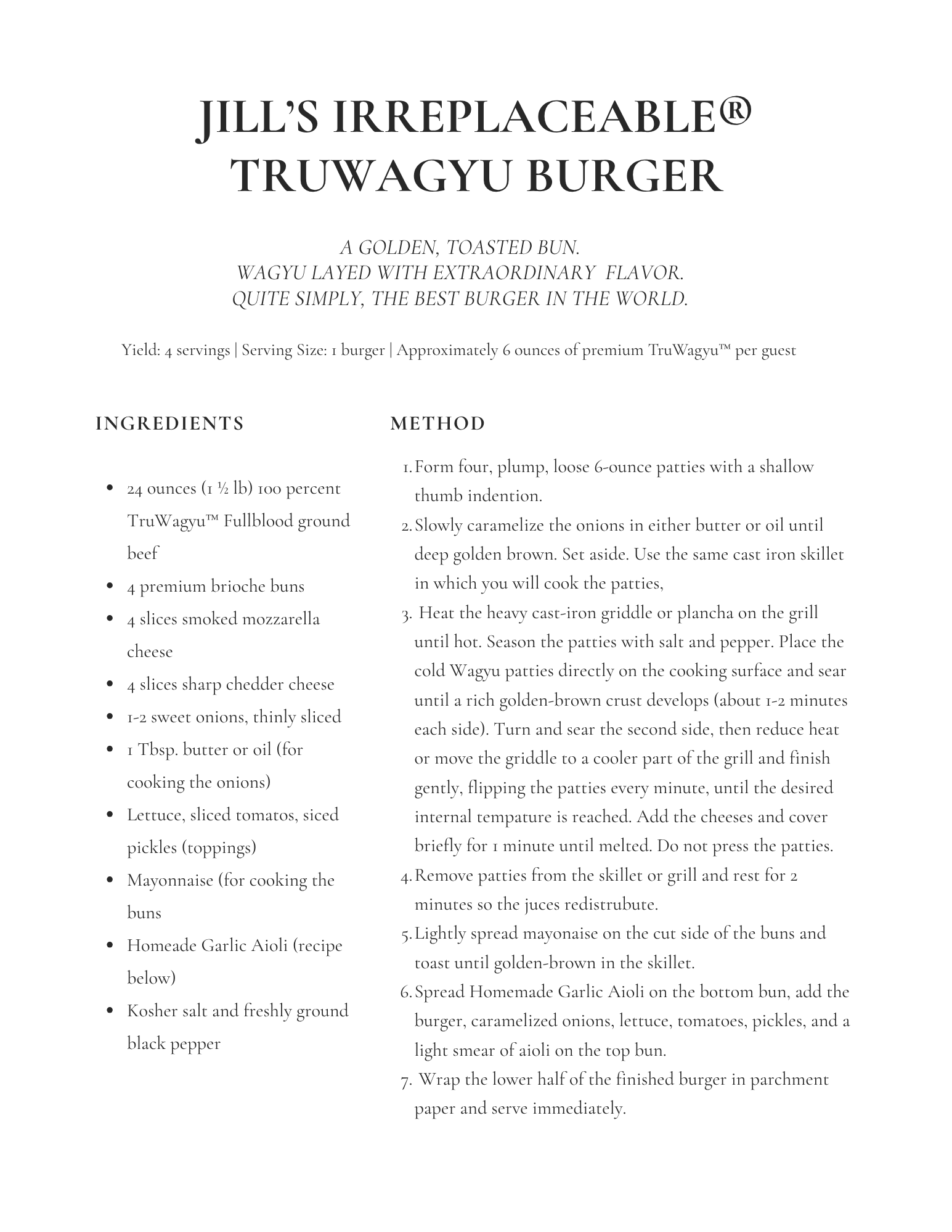 JILL’S IRREPLACEABLE® TRUWAGYU BURGER (1)